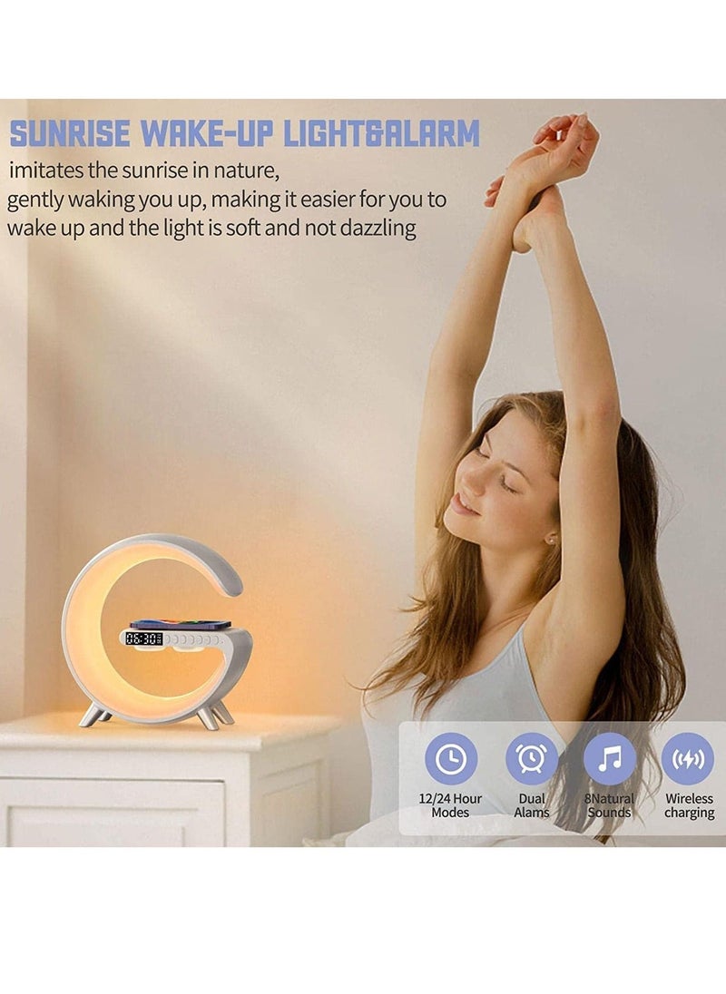 RGB Atmosphere Lamp,Color Changing Mood Light with Wireless Charger,15W LED Bedside lamp with Time Display, Dimmable Night Light with Alarm Clock, Bluetooth Speaker and APP Control for Bedroom - Image 3