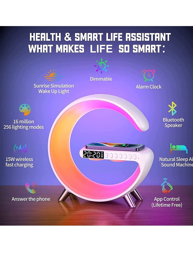 RGB Atmosphere Lamp,Color Changing Mood Light with Wireless Charger,15W LED Bedside lamp with Time Display, Dimmable Night Light with Alarm Clock, Bluetooth Speaker and APP Control for Bedroom - Image 2