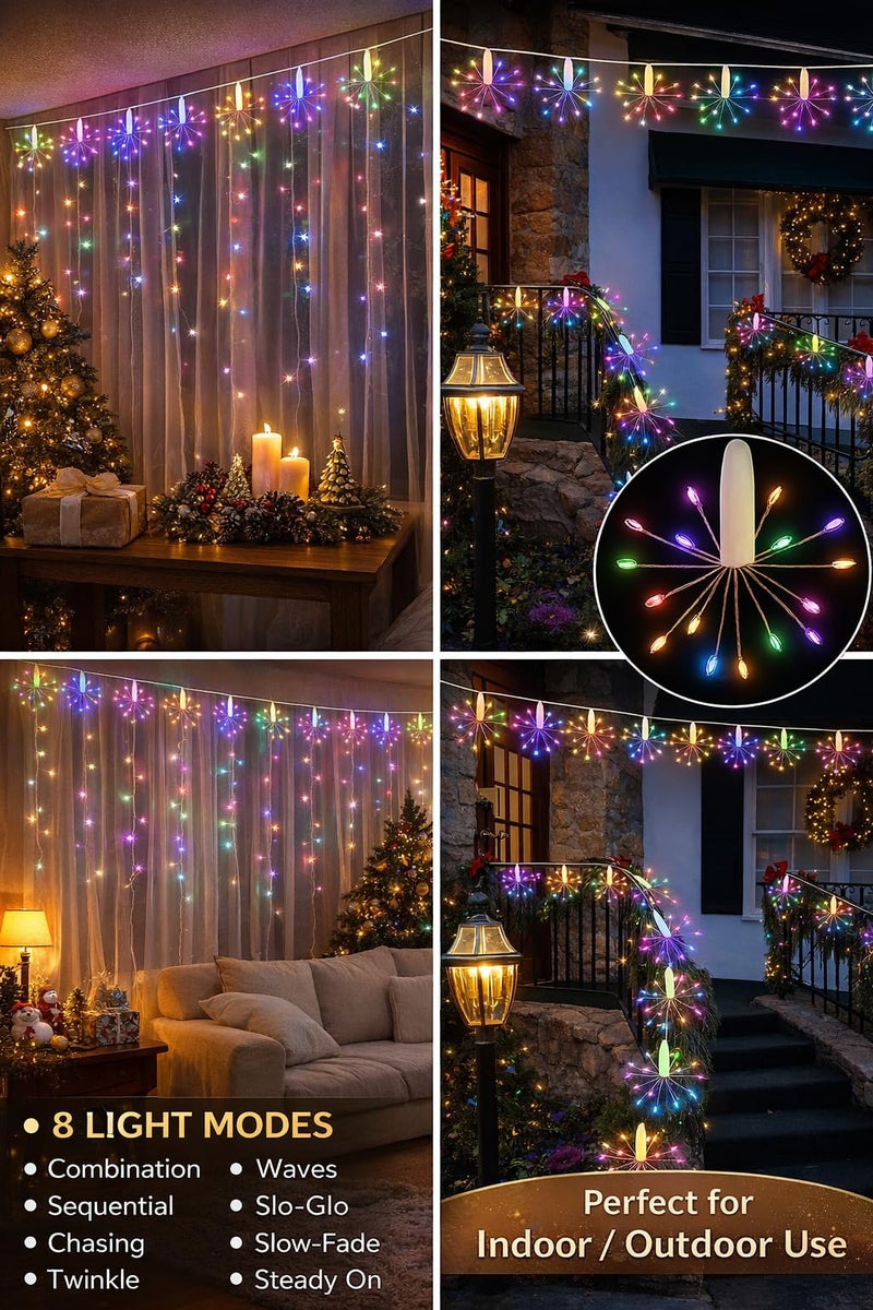 Litehom Starbursts String Light – 10Ft USB Waterproof Sparkle Lights with 8 Modes for Diwali, Ganesh Puja, Christmas Tree, New Year (Blue) - Image 3