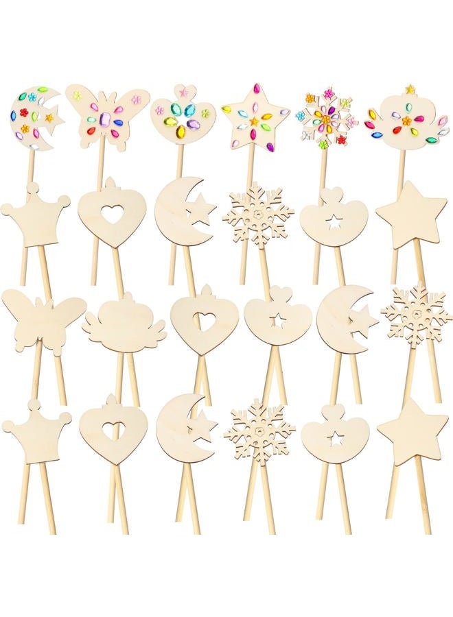 Roowest 24 Pieces Make Your Own Princess Wand Kit Unfinished Wooden DIY Crafts Wands Star Butterfly Crown Moon Magic Fairy Wood Wand for Girls DIY Art Craft Making Cosplay Costume Party Supplies - Image 1