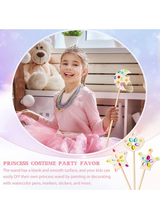 Roowest 24 Pieces Make Your Own Princess Wand Kit Unfinished Wooden DIY Crafts Wands Star Butterfly Crown Moon Magic Fairy Wood Wand for Girls DIY Art Craft Making Cosplay Costume Party Supplies - Image 4