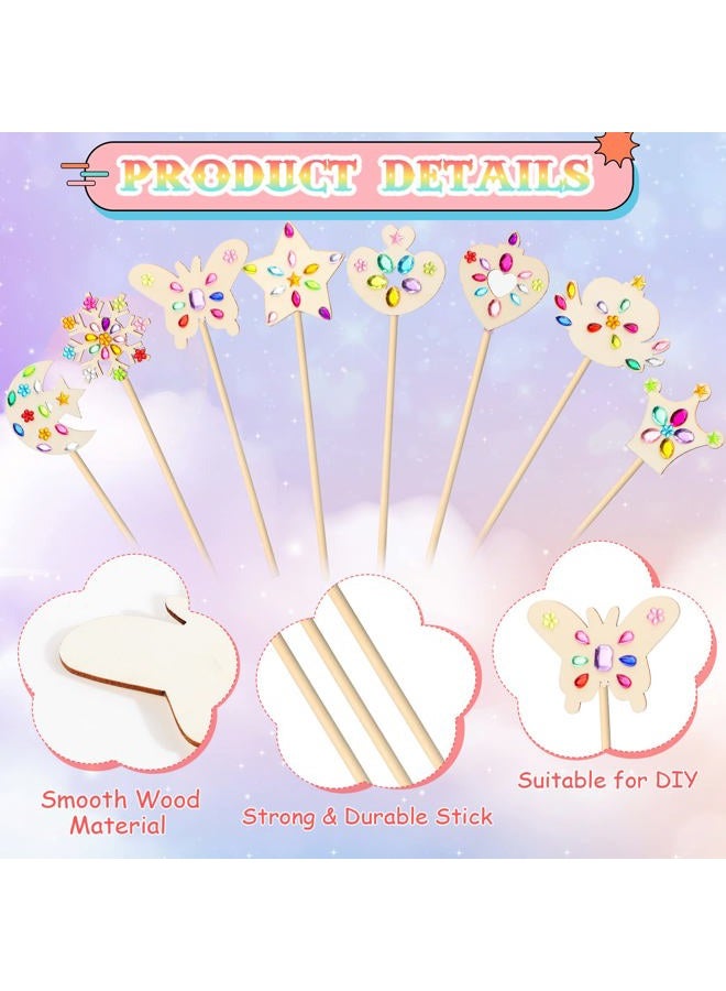 Roowest 24 Pieces Make Your Own Princess Wand Kit Unfinished Wooden DIY Crafts Wands Star Butterfly Crown Moon Magic Fairy Wood Wand for Girls DIY Art Craft Making Cosplay Costume Party Supplies - Image 2