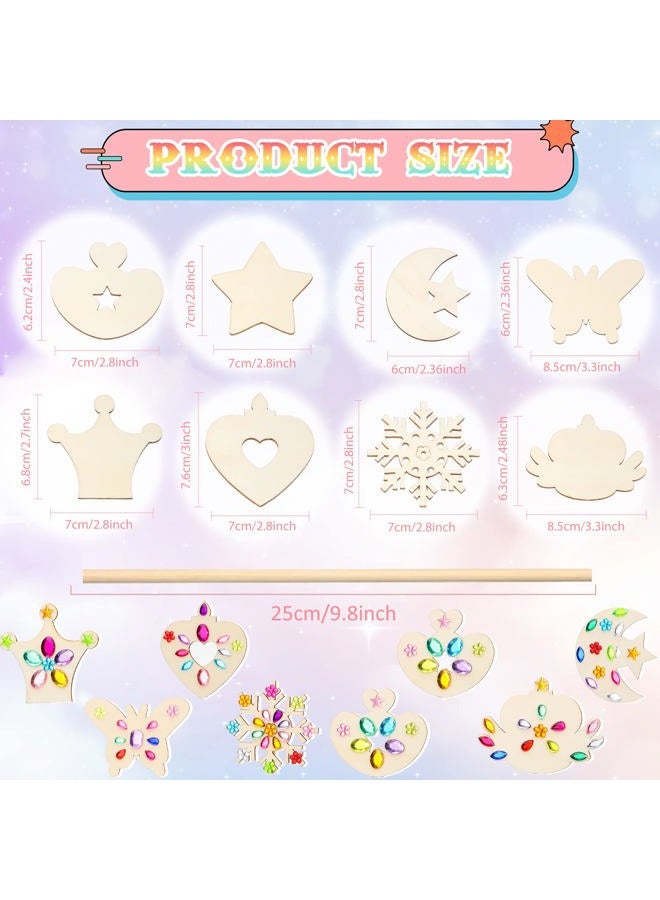 Roowest 24 Pieces Make Your Own Princess Wand Kit Unfinished Wooden DIY Crafts Wands Star Butterfly Crown Moon Magic Fairy Wood Wand for Girls DIY Art Craft Making Cosplay Costume Party Supplies - Image 3