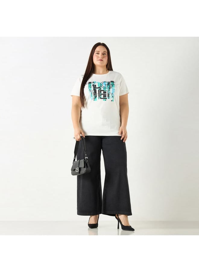 Ulla Popken Plus Size Ulla Popken Solid Wide Leg Jeans with Pockets  - Image 2