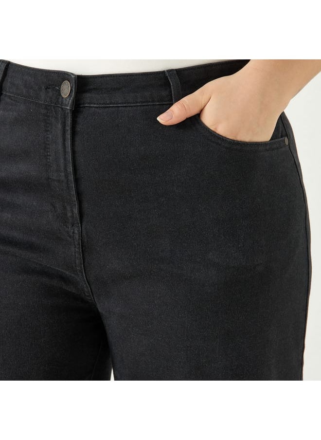 Ulla Popken Plus Size Ulla Popken Solid Wide Leg Jeans with Pockets  - Image 4