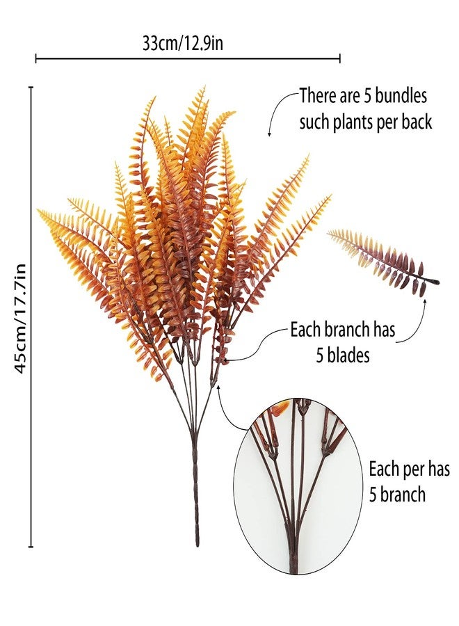 Uieke 12PCS Artificial Ferns for Outdoors, Fake Fall Boston Fern Plants UV Resistant No Fade Faux Plastic Greenery Bushes for Indoor Outside Window Box Fall Décor Autumn Orange - Image 3
