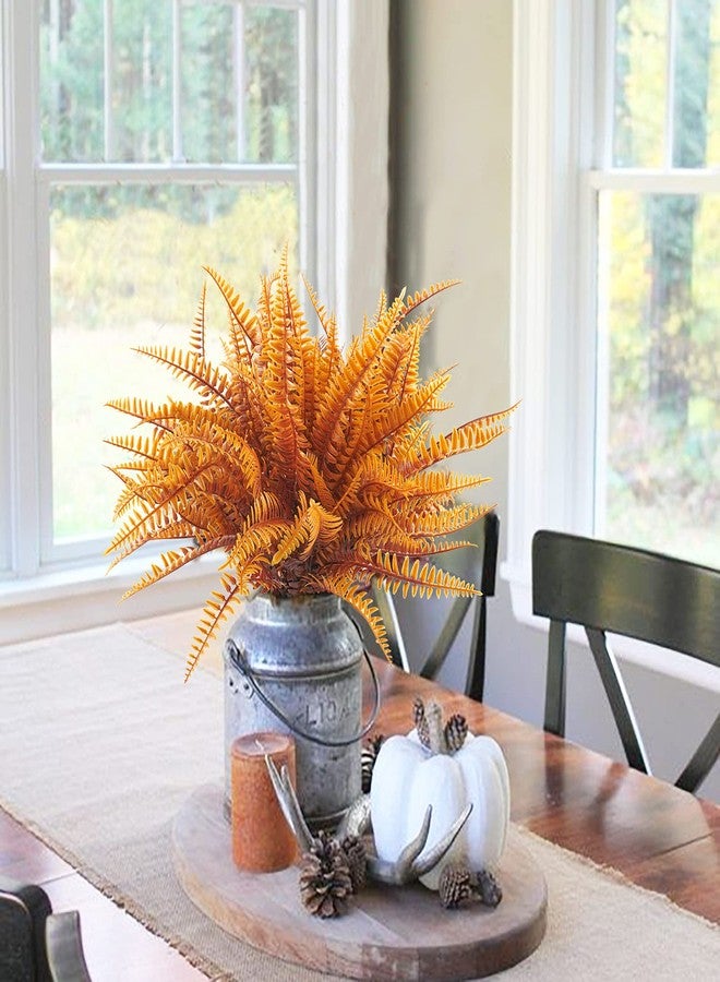 Uieke 12PCS Artificial Ferns for Outdoors, Fake Fall Boston Fern Plants UV Resistant No Fade Faux Plastic Greenery Bushes for Indoor Outside Window Box Fall Décor Autumn Orange - Image 5