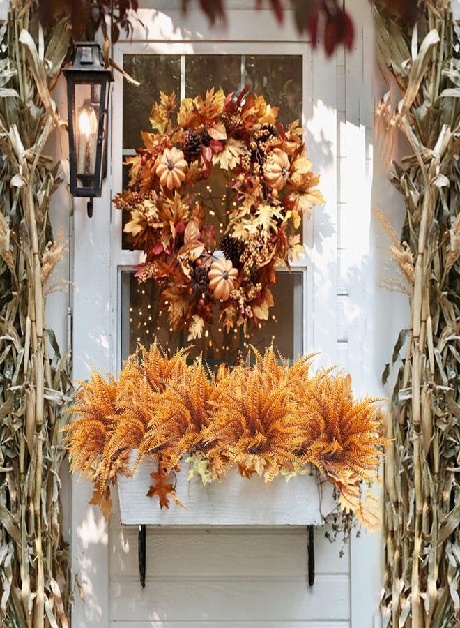 Uieke 12PCS Artificial Ferns for Outdoors, Fake Fall Boston Fern Plants UV Resistant No Fade Faux Plastic Greenery Bushes for Indoor Outside Window Box Fall Décor Autumn Orange - Image 2