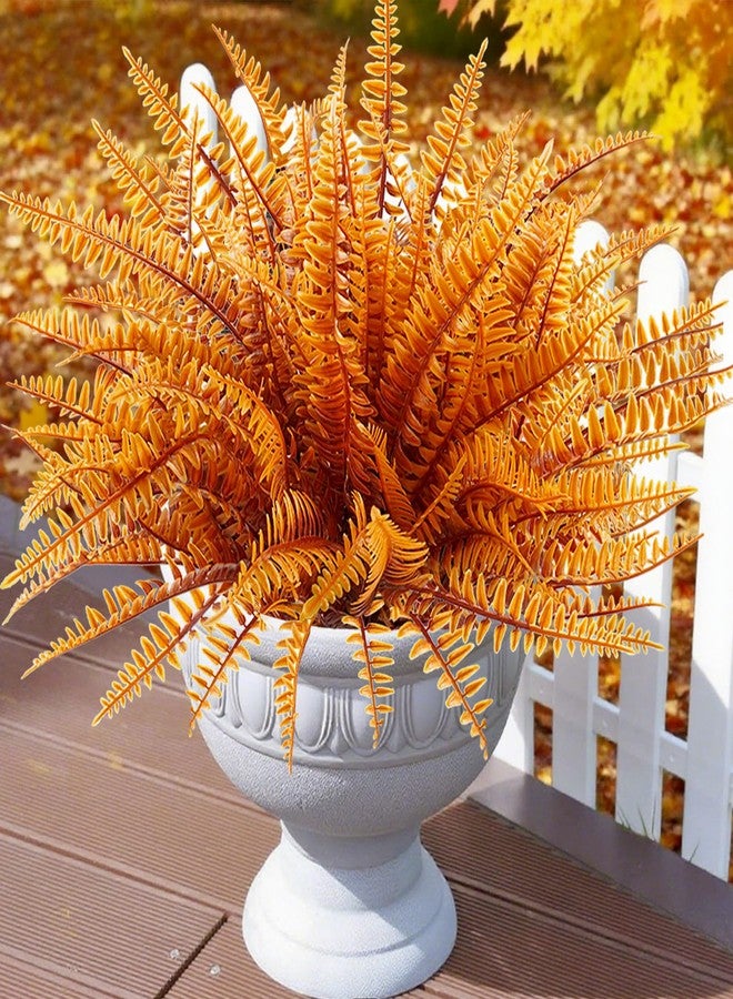 Uieke 12PCS Artificial Ferns for Outdoors, Fake Fall Boston Fern Plants UV Resistant No Fade Faux Plastic Greenery Bushes for Indoor Outside Window Box Fall Décor Autumn Orange - Image 1