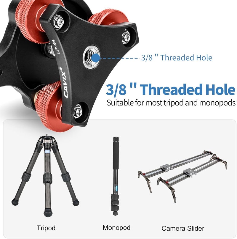 CAVIX Camera Leveler Tripod Leveling Base Tri-Wheel Head for Macro Photography Aluminum w Bubble Level 3 Axis Level with +/-5 Degree Precision Adjustment for DSLR Camera Rotator Panoramic Head LP-64 - Image 4