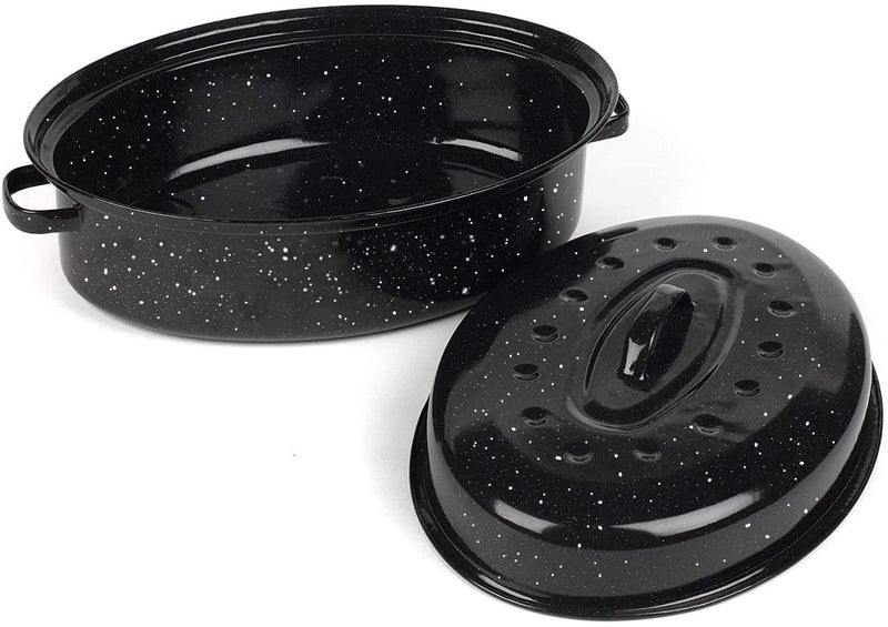 VANKUTL 16 Inch Roasting Pan with Lid - Covered Oval Roaster - Enamel Carbon Steel Roaster Pot - Excellent Heat Distribution and Non-sticky - for Turkey Chicken Meat & Vegetables -Birthday and Holiday gifts - Image 1