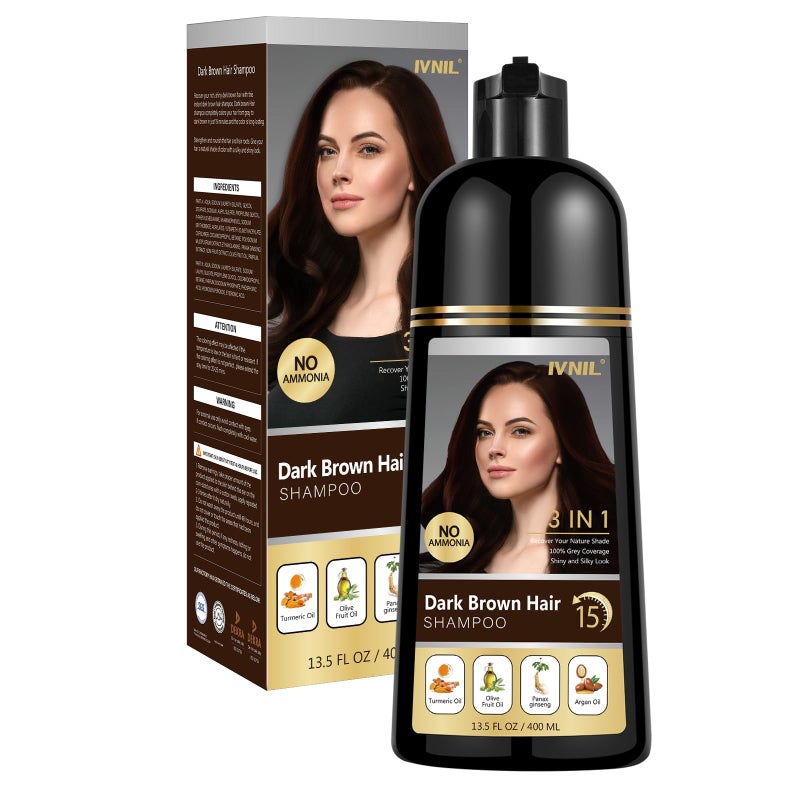 Ivnil Dark Brown Hair Dye Shampoo 3 in 1 Hair Color Shampoo for Gray Coverage Herbal Semi Permanent Champu Para Canas Con Tinte for Women and Men  Instant Result
