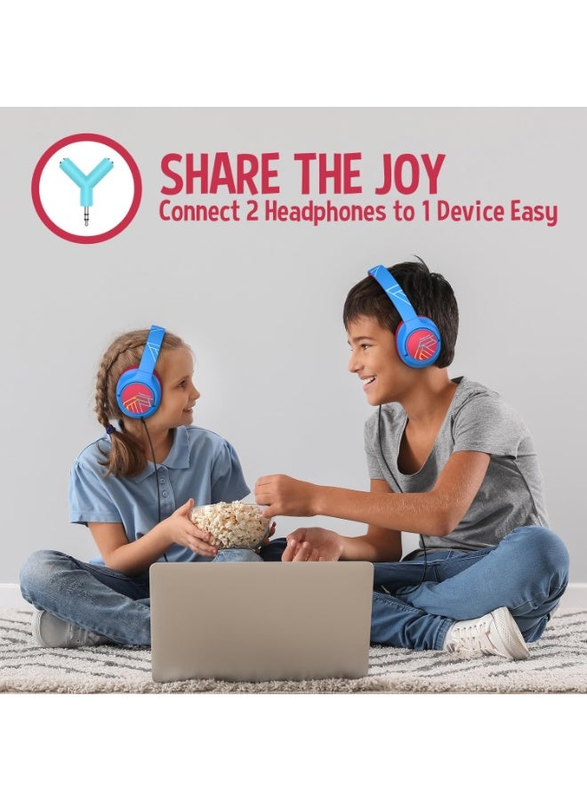 PowerLocus Bobo Children's Bluetooth Over Ear Headphones, LED Lights, Foldable, 74/85/94 dB Volume Limit, Blue/Red - Image 4