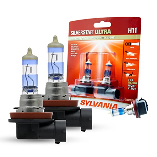 SYLVANIA H11 SilverStar Ultra High Performance Halogen Headlight Bulb High Beam Low Beam and Fog Replacement Bulb Brightest Downroad with Whiter Light TriBand Technology Contains 2 Bulbs
