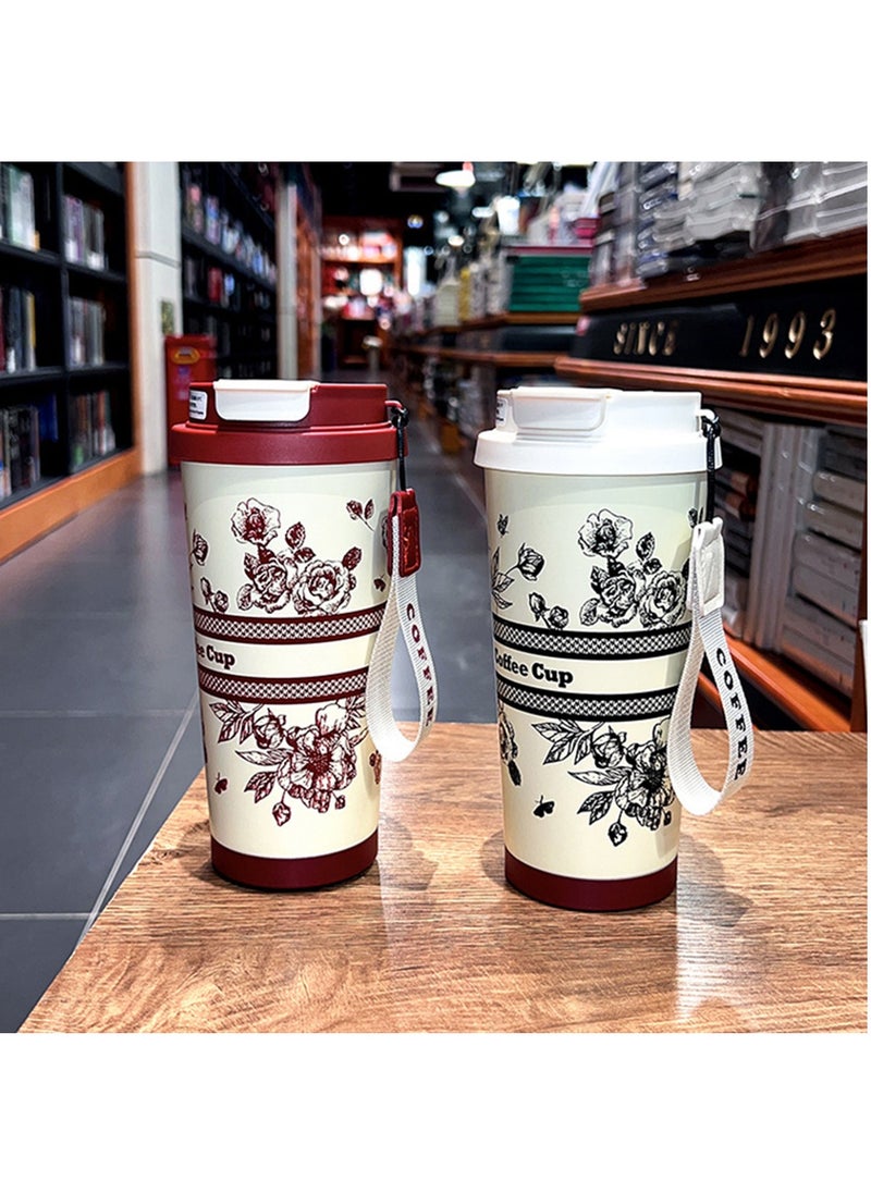 Hihonor - 500ML/17oz Flower Insulation Mugs with Sealing Cap 316 Stainless Steel Vacuum Double Wall Insulation Bottle Insulation Bottle Milk Coffee Cup Business Travel Leisure Water Cup (Black) - Image 1