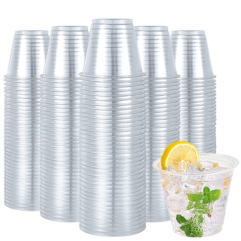 Turbo Bee 600 Pack 9 oz Clear Plastic Cups Disposable Reusable Tumblers Crystal Clear PET Cups for Wedding Thanksgiving Halloween Christmas Party