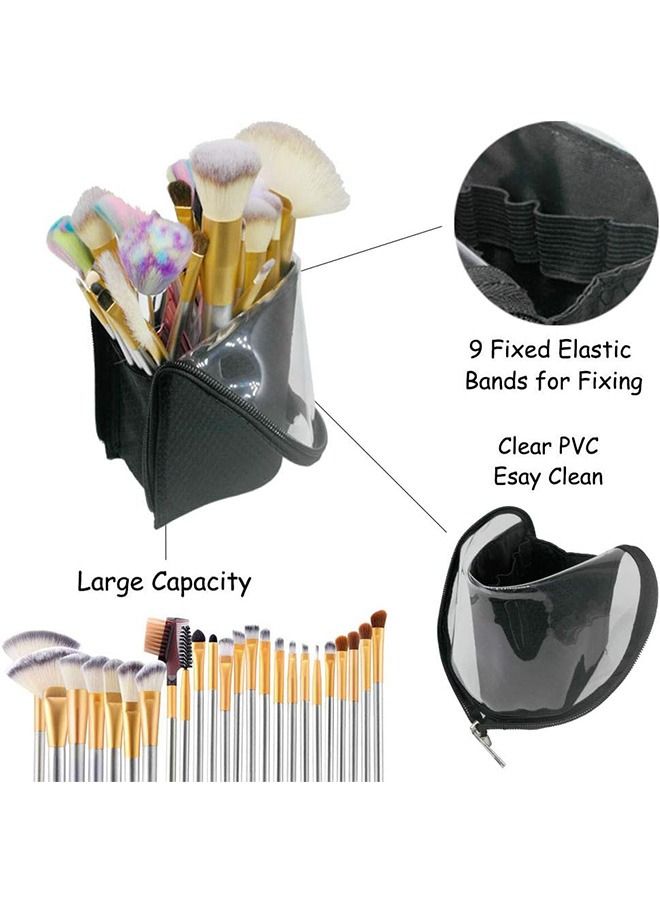 Portable Waterproof Makeup Brush Bag, Pencil Pen Case Organizer Bag Clear Plastic Cosmetic Zipper Pouch,  Dust-Free Stand-Up Small Toiletry Stationery Bag (Black) - Image 3