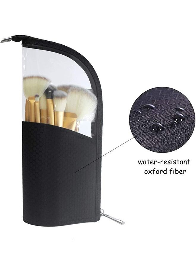 Portable Waterproof Makeup Brush Bag, Pencil Pen Case Organizer Bag Clear Plastic Cosmetic Zipper Pouch,  Dust-Free Stand-Up Small Toiletry Stationery Bag (Black) - Image 4