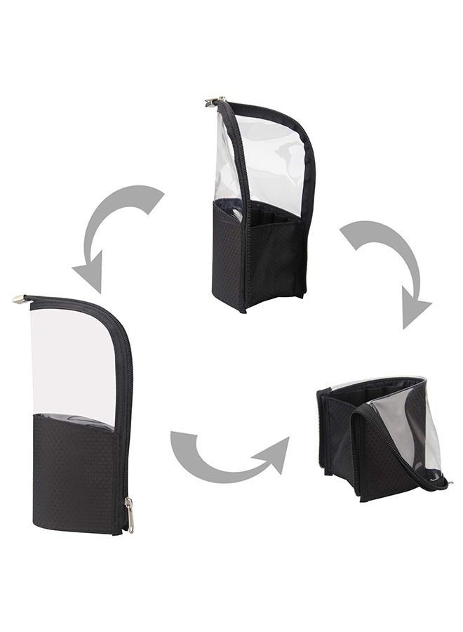 Portable Waterproof Makeup Brush Bag, Pencil Pen Case Organizer Bag Clear Plastic Cosmetic Zipper Pouch,  Dust-Free Stand-Up Small Toiletry Stationery Bag (Black) - Image 5