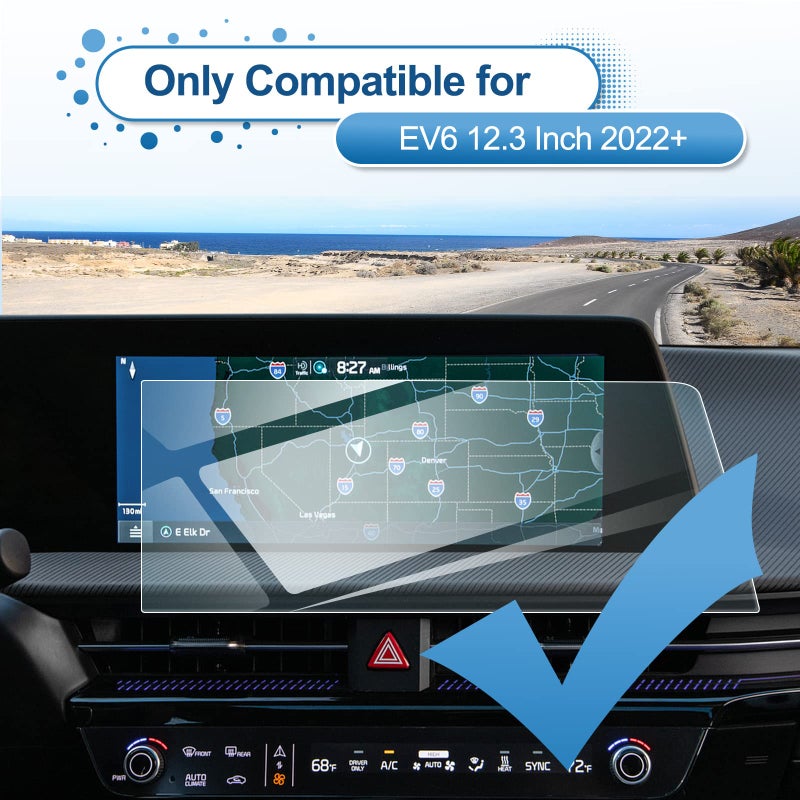 Coleya 2022 2023 2024 EV6 Screen Protector for Kia EV6 (Light/Wind/GT-Line/GT/First Edition) 12.3-inch Touch Screen, 9H Tempered Glass 2024 EV6 Accessories Anti-scratch&HD Transparent 12.3" - Image 2