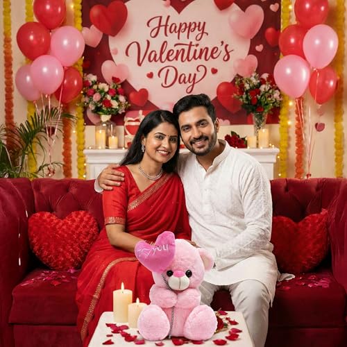 Kidology Heart Balloon Teddy Bear Soft Toy | Cute Plush Teddy with Love Message Balloon | Ultra-Soft, Lovable & Huggable Teddy | Romantic Gift for Valentine, Anniversary & Birthday Gift - Image 3