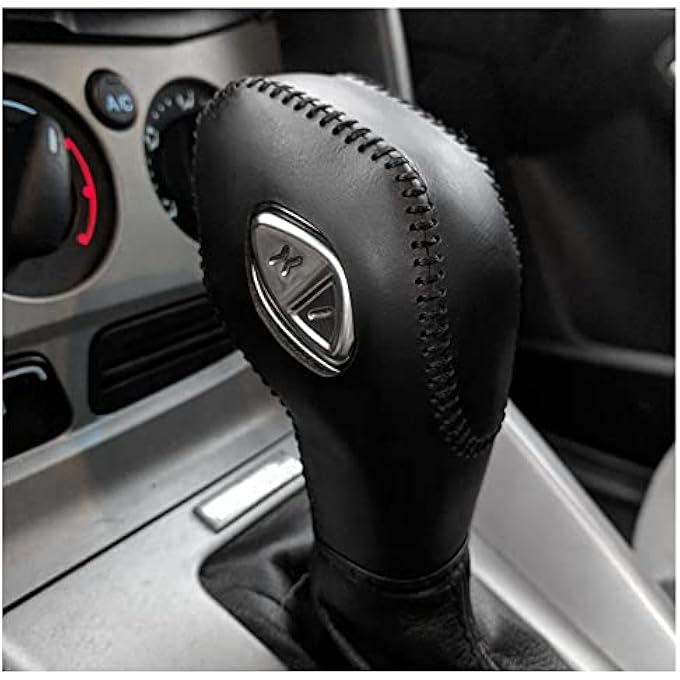 rayihni DEYTOP Gear Shift Knob Cover for FusionEscapeFocusFiesta Auto Leather Shifter Knob Trim for EcoSportTransitCMax Accessories Black with Black Stitches - Image 1