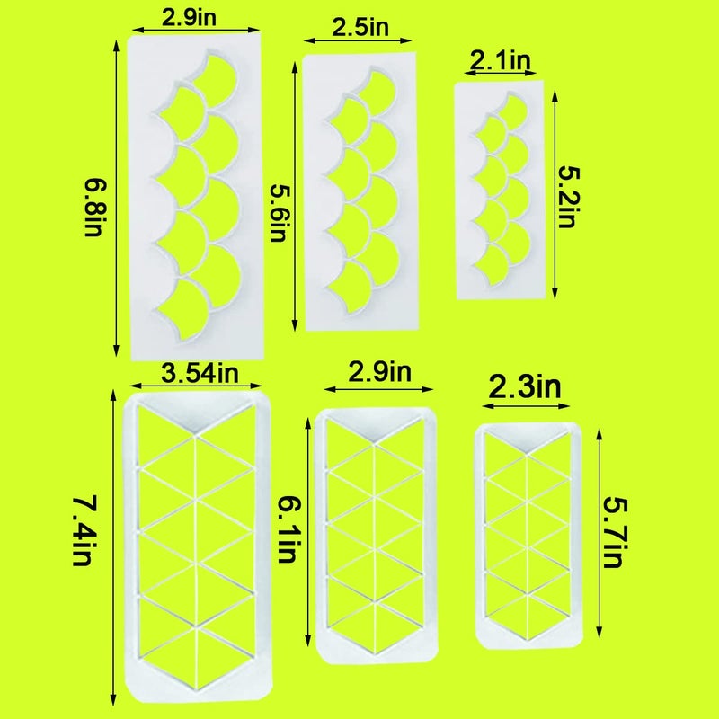 PKEAFC 12 Pcs Cake Fondant Cutter  Fish Scale Fondant Cutters 4 Size Geometric Biscuit Cutters Cake Decorating Cookie Cutter Cake Border Decorating Tool for Square & Hexagon Cookie Cutters - Image 2