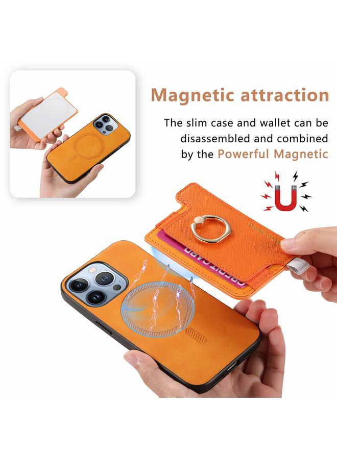 اس-توب جراب هاتف iPhone 14 Pro Max Retro Magsafe Cross Leather Ring Holder Card Bag Case - Image 3