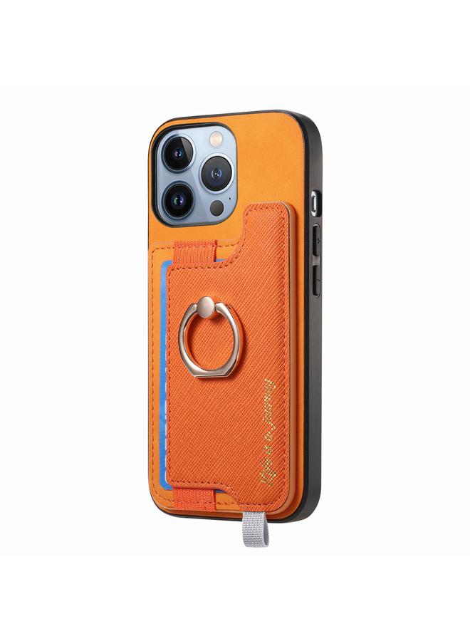 اس-توب جراب هاتف iPhone 14 Pro Max Retro Magsafe Cross Leather Ring Holder Card Bag Case - Image 2