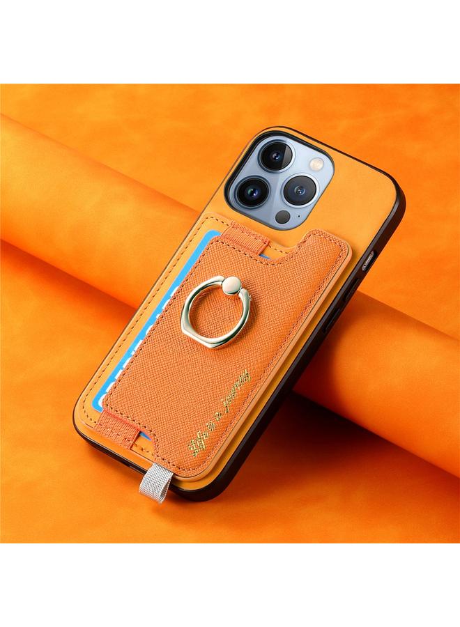 اس-توب جراب هاتف iPhone 14 Pro Max Retro Magsafe Cross Leather Ring Holder Card Bag Case - Image 5