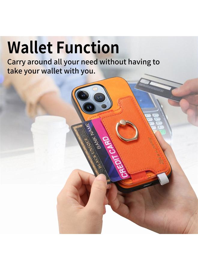 اس-توب جراب هاتف iPhone 14 Pro Max Retro Magsafe Cross Leather Ring Holder Card Bag Case - Image 4