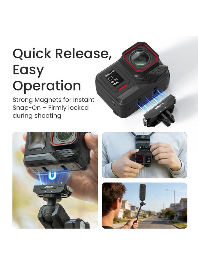 Amagisn Metal Magnetic Quick Release Mount for Insta360 Ace Pro 2 / Ace Pro / Ace / X5 / X4 Air, Dual Lock Action Camera Adapter with 1/4 Screw - Image 4