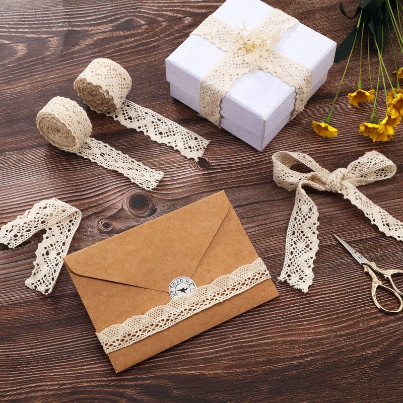 Tatuo 40 Yards Cotton Lace Trim Vintage Ribbon Crochet Cotton Lace Scalloped Edge for Bridal Wedding Decoration Christmas Package DIY Sewing Craft Supply, 5 Yards Each, 8 Styles(Beige) - Image 2