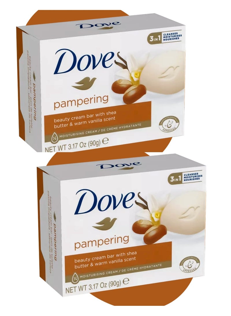 Dove Beauty Cream Bar with Shea Butter & Warm Vanilla Scent 90g 2 Pcs - Image 1