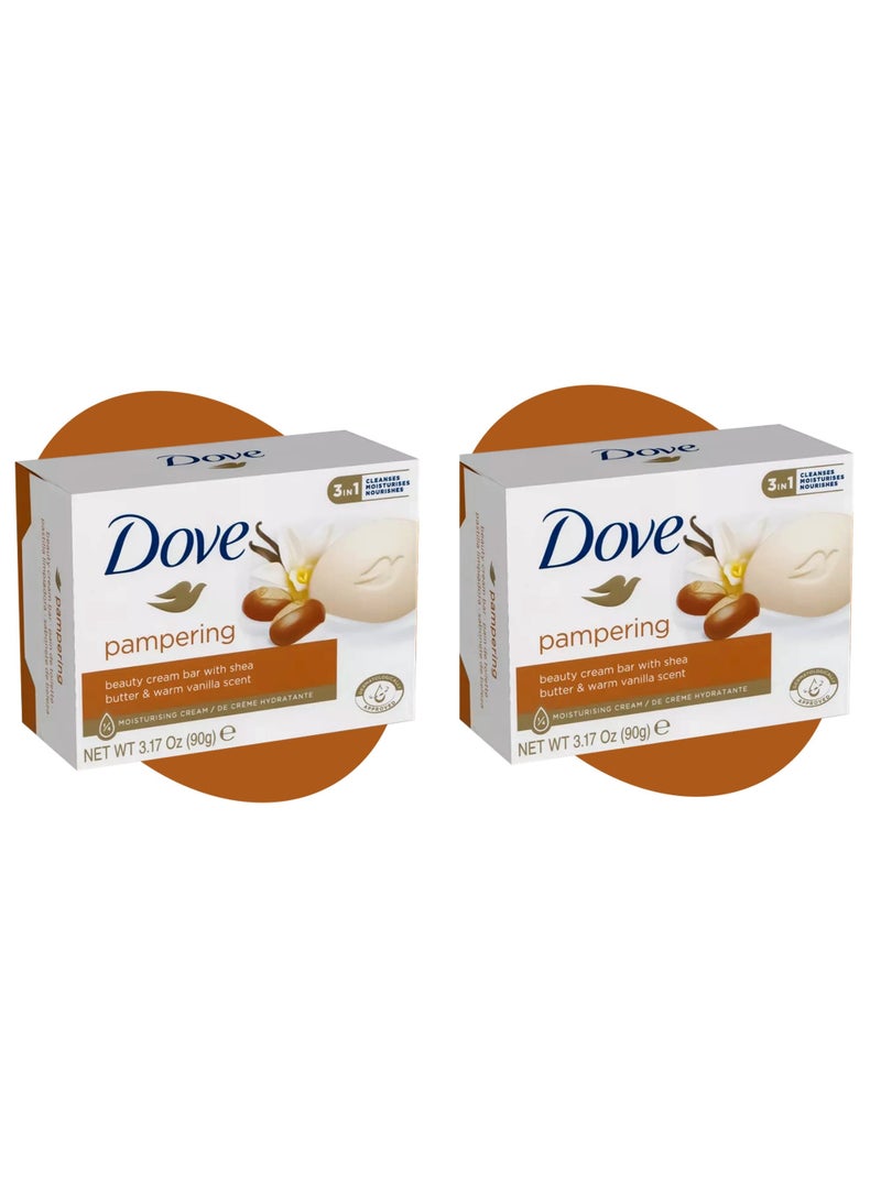 Dove Beauty Cream Bar with Shea Butter & Warm Vanilla Scent 90g 2 Pcs - Image 2