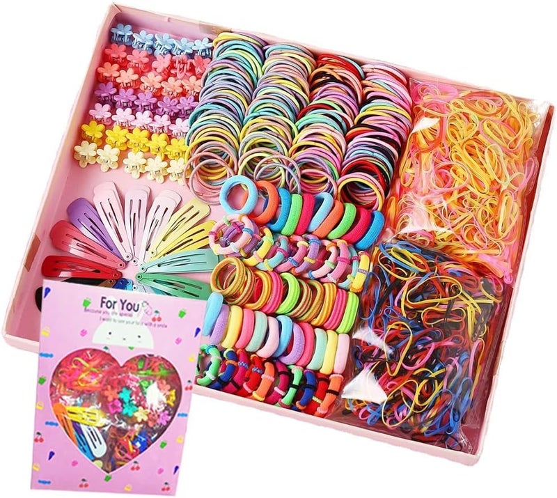 KASTWAVE Girls Hair Ties, KASTWAVE 780 PCS Girls Hair Accessories Set, Elastic Hairbands Small Hair Ties, Slip Metal Snap Hair Clips Barrettes for Kids Teens Women, Pink, Birthday Gifts for Girls - Image 1