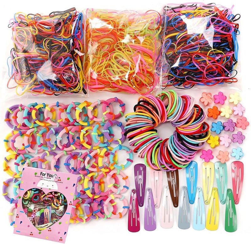 KASTWAVE Girls Hair Ties, KASTWAVE 780 PCS Girls Hair Accessories Set, Elastic Hairbands Small Hair Ties, Slip Metal Snap Hair Clips Barrettes for Kids Teens Women, Pink, Birthday Gifts for Girls - Image 2