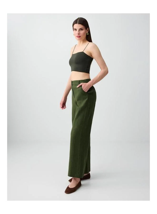 Jimmy Key Khaki 100% Linen Normal Waist Woven Pants.