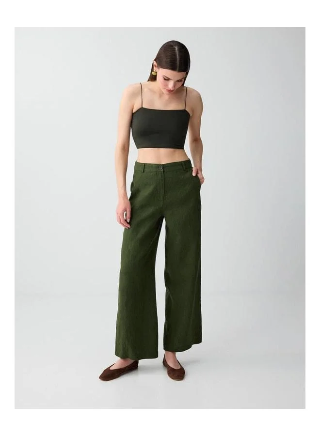 Jimmy Key Khaki 100% Linen Normal Waist Woven Pants.