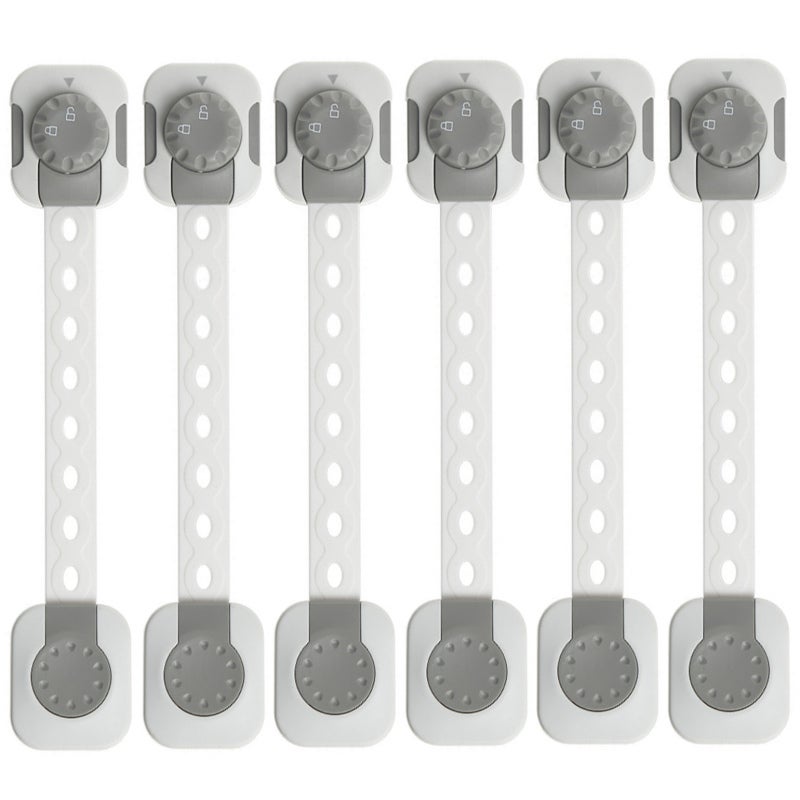 Baby Safety Locks: 6 Pcs Grey - Adjustable Flexible Belt Strong Adhesive Child Safety Locks for Home Cabinets Refrigerators Drawers - Image 1