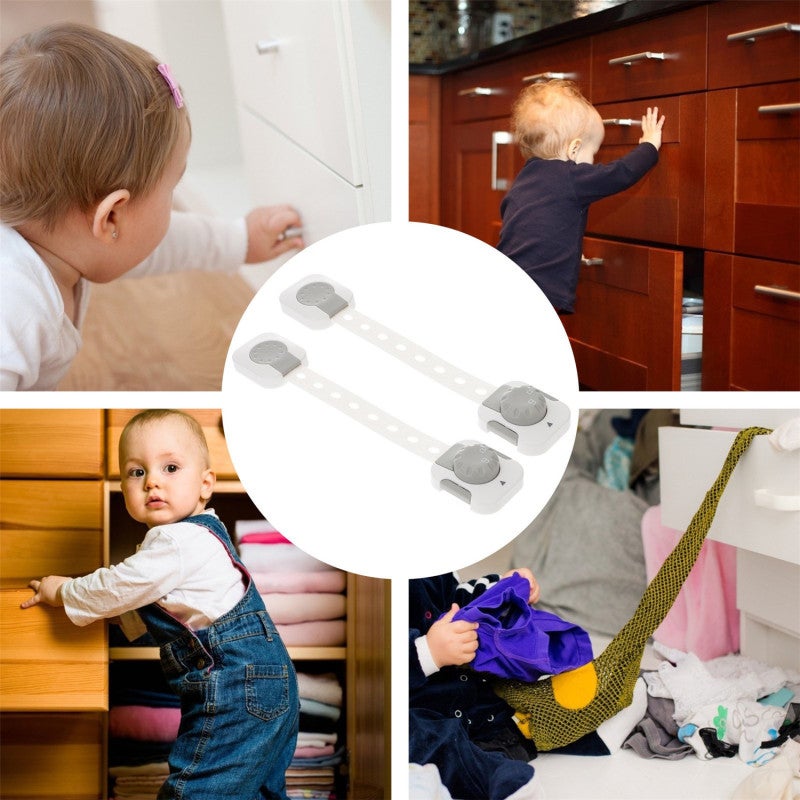 Baby Safety Locks: 6 Pcs Grey - Adjustable Flexible Belt Strong Adhesive Child Safety Locks for Home Cabinets Refrigerators Drawers - Image 3