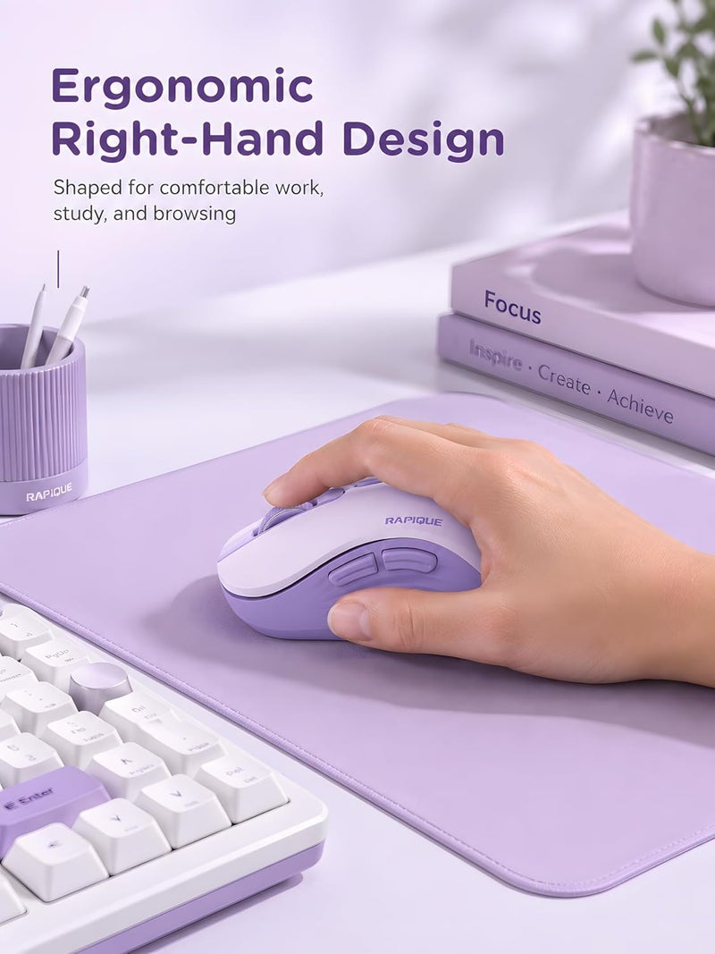 RAPIQUE Bluetooth Wireless Mouse, Dual Bluetooth & 2.4GHz USB Receiver, Right-Hand Design, Quiet Clicks, Low Power, Portable Multi-Device Compatibility for MacBook, Laptop, Computer, iPad, PC - Purple - Image 3