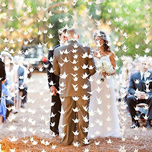 Lotus Mann 200pcs 10Strings White Origami Paper Crane Garlands for Spring Rustic Wedding Party Decorations Bridal Shower Origami Birds Streamers for Baby Shower/Engagement/Valentine's Day/Birthday Party - Image 1