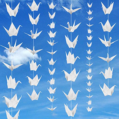 Lotus Mann 200pcs 10Strings White Origami Paper Crane Garlands for Spring Rustic Wedding Party Decorations Bridal Shower Origami Birds Streamers for Baby Shower/Engagement/Valentine's Day/Birthday Party - Image 4