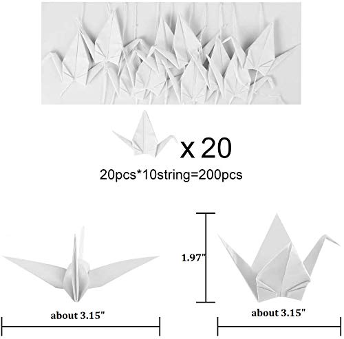 Lotus Mann 200pcs 10Strings White Origami Paper Crane Garlands for Spring Rustic Wedding Party Decorations Bridal Shower Origami Birds Streamers for Baby Shower/Engagement/Valentine's Day/Birthday Party - Image 5