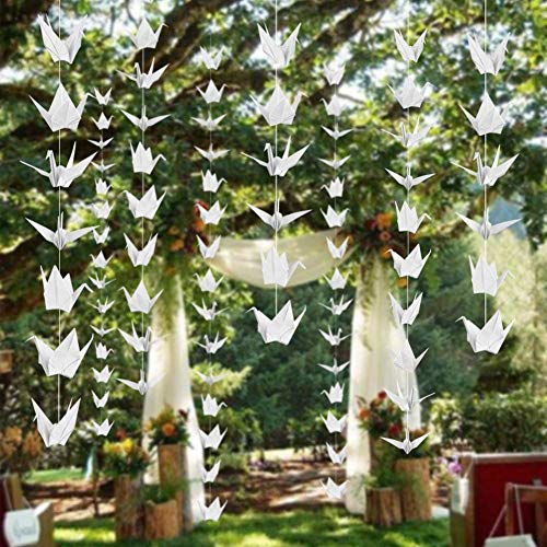 Lotus Mann 200pcs 10Strings White Origami Paper Crane Garlands for Spring Rustic Wedding Party Decorations Bridal Shower Origami Birds Streamers for Baby Shower/Engagement/Valentine's Day/Birthday Party - Image 2