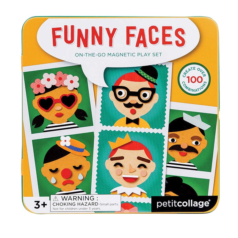 Petit Collage Funny Face Magnetic Travel Play Set – Fun Game for Families, Ideal for 2-4 Players, Ages 4+ – Travel Game for Kids with Handy Portable Tin – Make a Great Gift Idea - Image 1