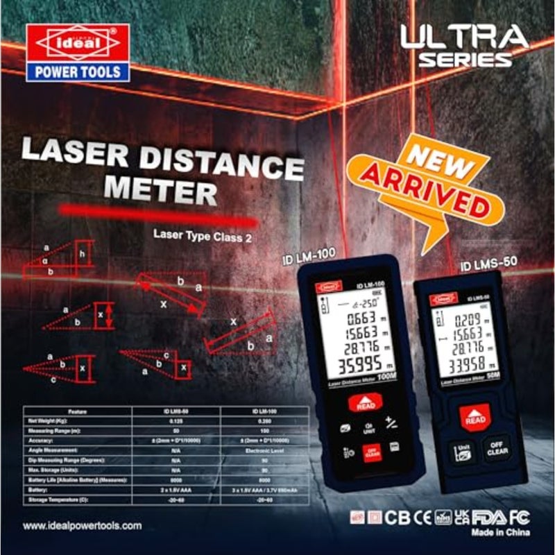 - Laser Measure 50M Range - 4 Measurement Modes, 2x AAA Battery included, Compact design, Certified by FDA, UKCA, FCC, CE, CB. - Image 5