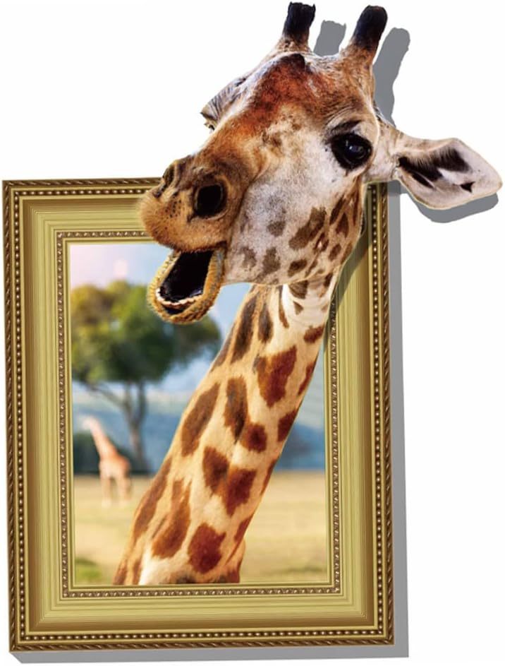 klarako Head Funny for Sticker Animal Kindergarten Art Kids Home into Giraffe Living Sticking Photo Frame Background Mural Wallpaper Removable Stickers Decal Bedroom Vivid Room Decor - Image 1