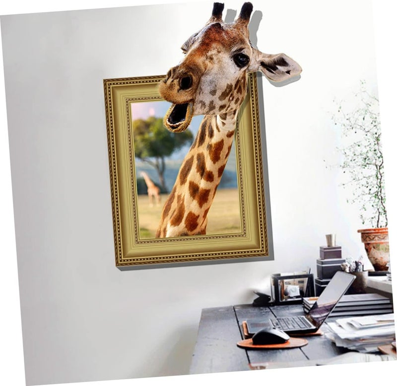 klarako Head Funny for Sticker Animal Kindergarten Art Kids Home into Giraffe Living Sticking Photo Frame Background Mural Wallpaper Removable Stickers Decal Bedroom Vivid Room Decor - Image 3
